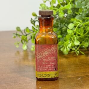 Vintage Purex Mercurochrome Amber Glass Bottle No. 94 H.W.D. Brand 3”